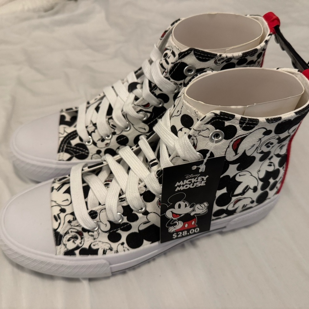 Disney Mickey Mouse Patterned High-Top Sneakers - Black, White, and Red